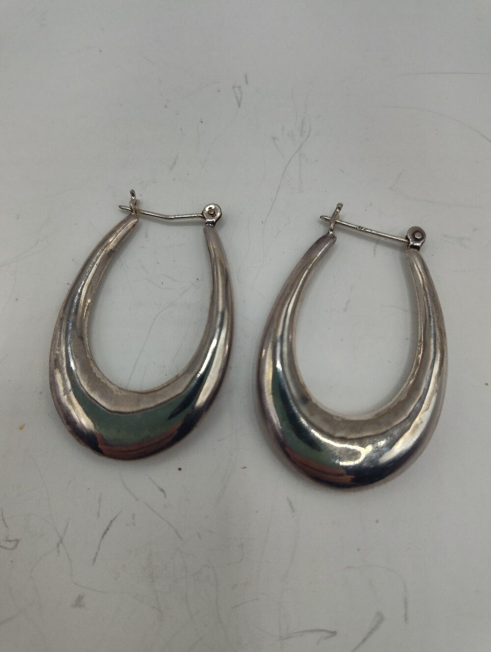 Vintage Sterling Silver Tear Drop Puffy Hoop Earrings - 1.75 Inch